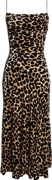 Balmain Leopard Print Cowl Neck Velvet Slip Dress