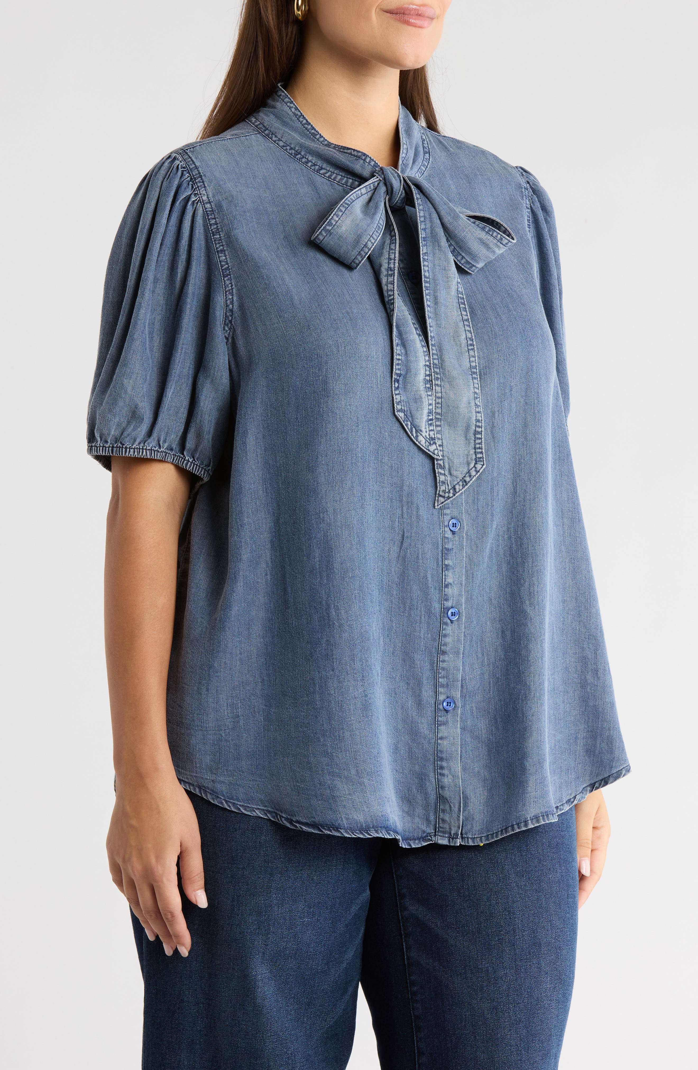 Georgina Tie Neck Chambray Top - image 2