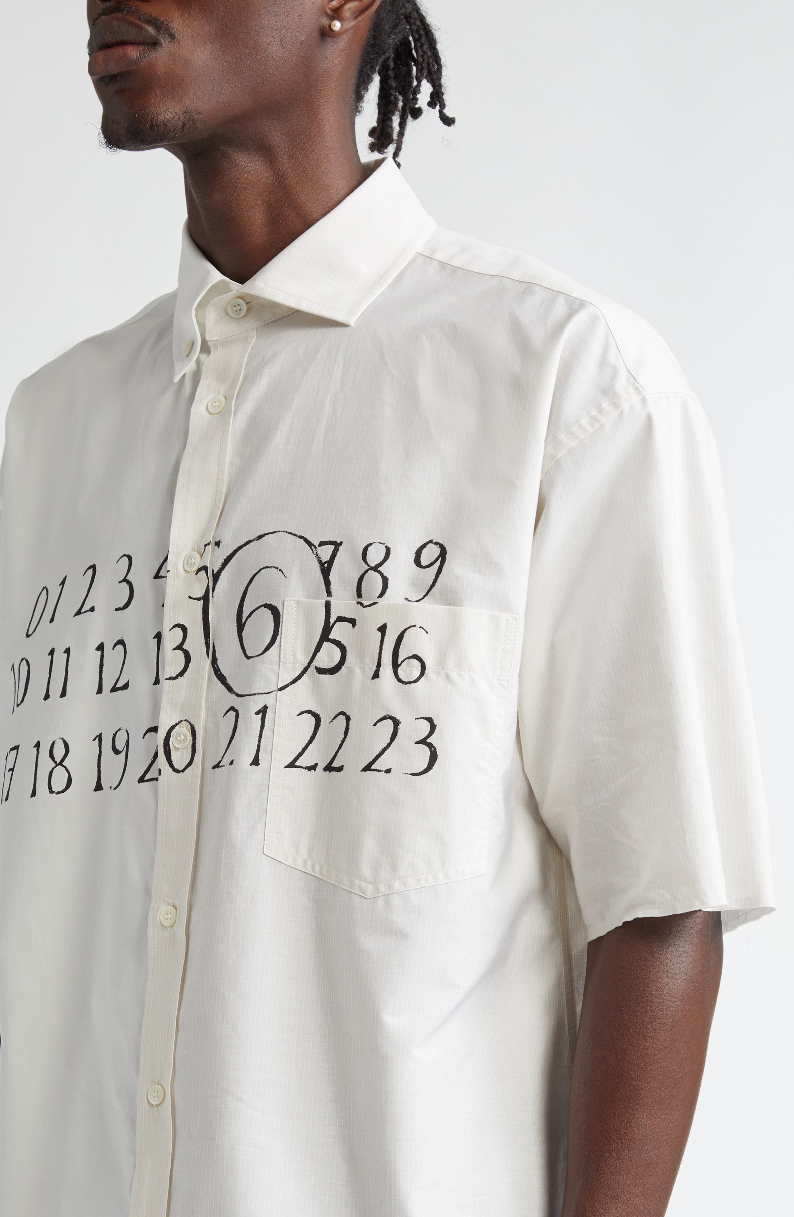 MM6 Maison Margiela Numeric Motif Asymmetric Cotton Poplin Shirt