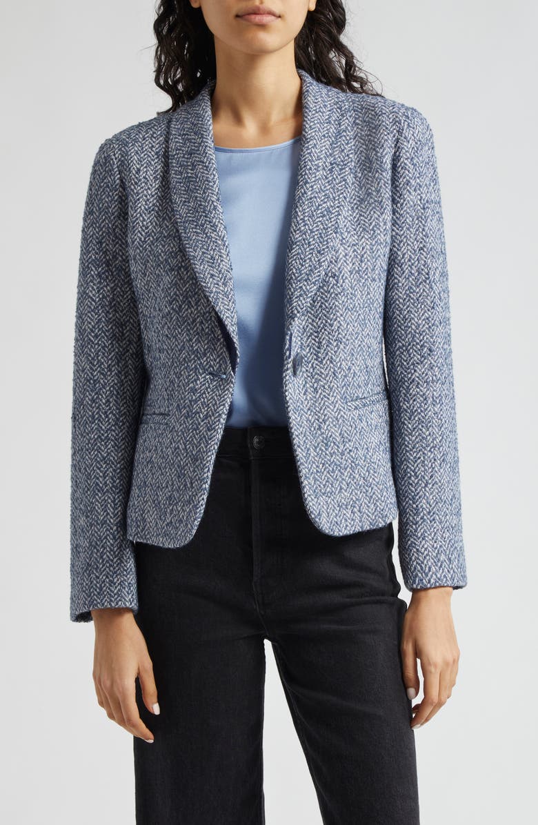Emporio Armani Metallic Chevron Tweed Jacket, Main, color, Solid Light Blue