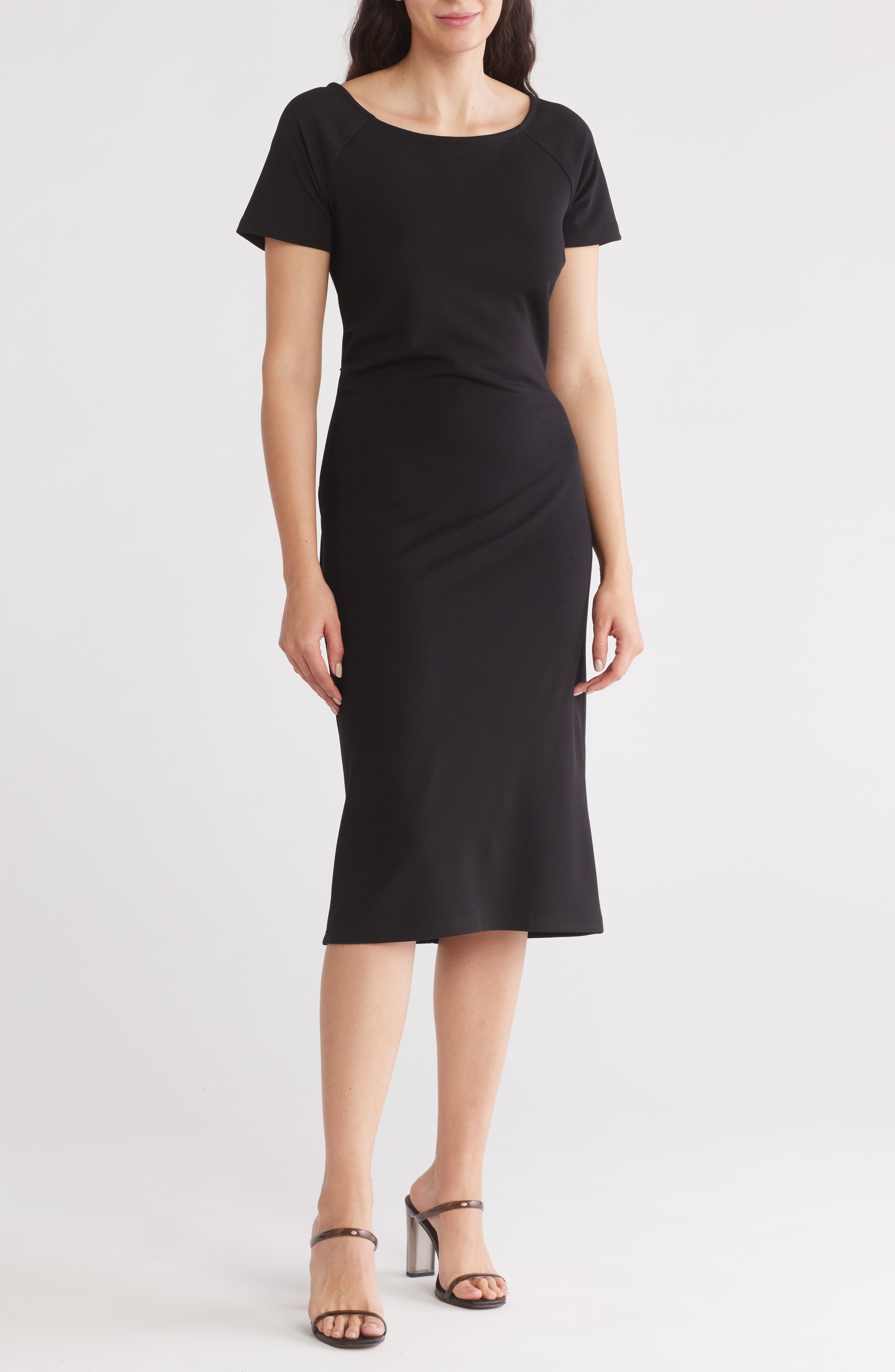 Poly Crepe Short Sleeves Drape Dress main image 1