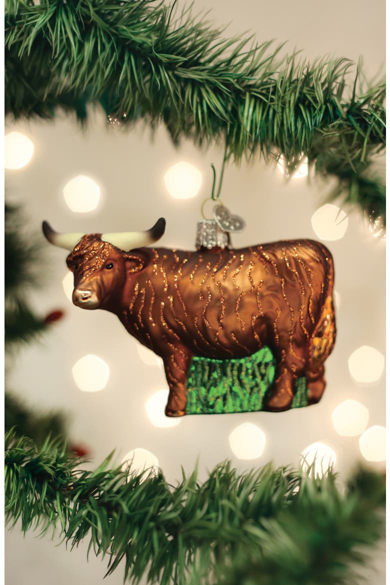 Highland Cow Glass Ornament, Alternate, color, BROWN
