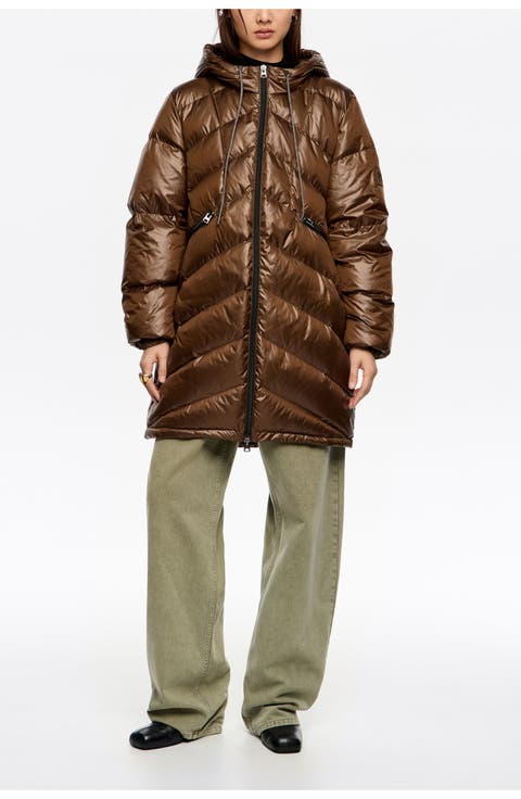 Fur Straight Cut Hooded Puffer