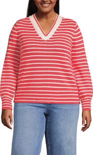 Lands' End Plus Size Drifter Set in Sleeve Vneck Sweater