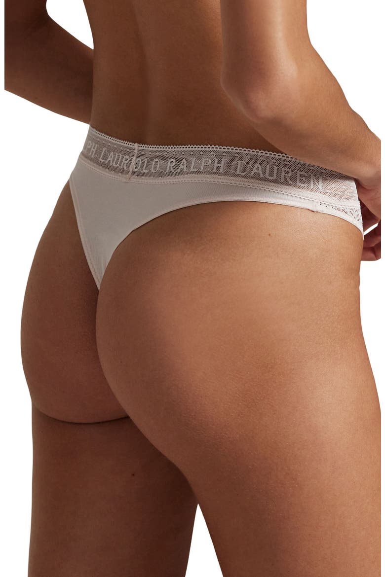 Lace & Stretch Cotton Rib Thong, Alternate, color, GARDEN ROSE