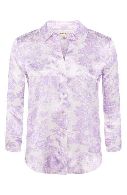 L Agence Dani Button-front Silk Blouse In Lilac/white Tropical Toile