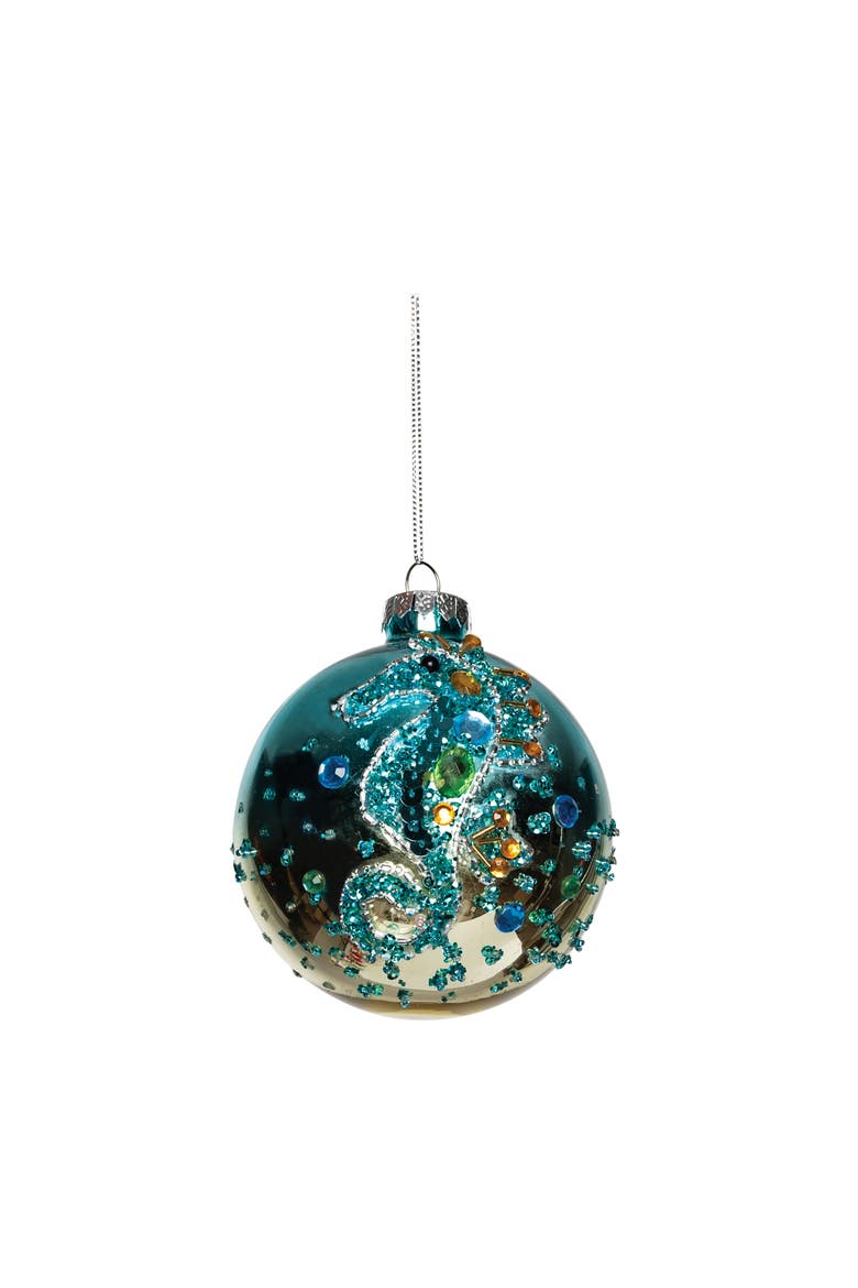 Blue Seahorse Glass Ball Ornament, Main, color, Green
