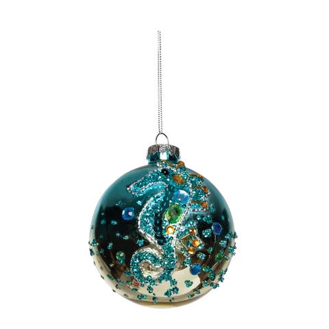 Blue Seahorse Glass Ball Ornament