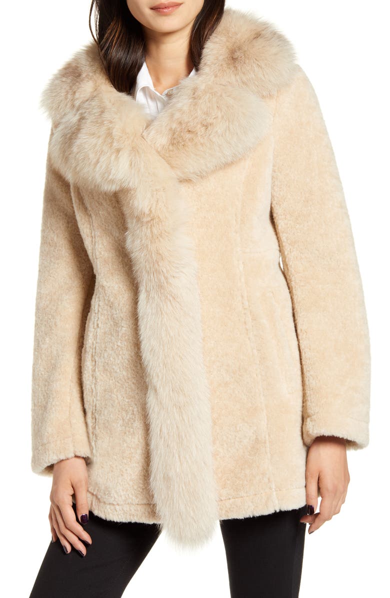 Derek Lam 10 Crosby Genuine Shearling & Fox Fur Coat, Alternate, color, 