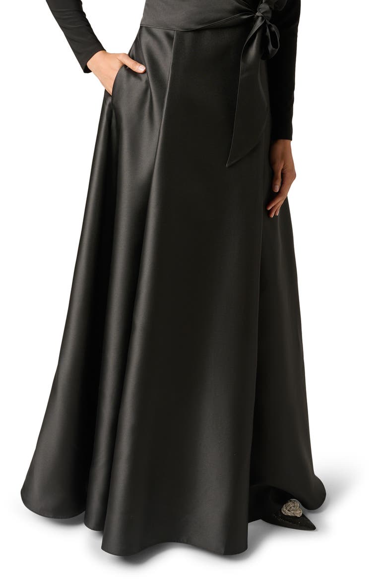 Mixed Media Long Sleeve Tuxedo Gown, Alternate, color, BLACK