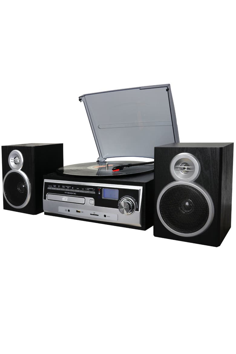 3-Speed Vinyl Turntable Home Stereo System w/CD Player, Alternate, color, Black
