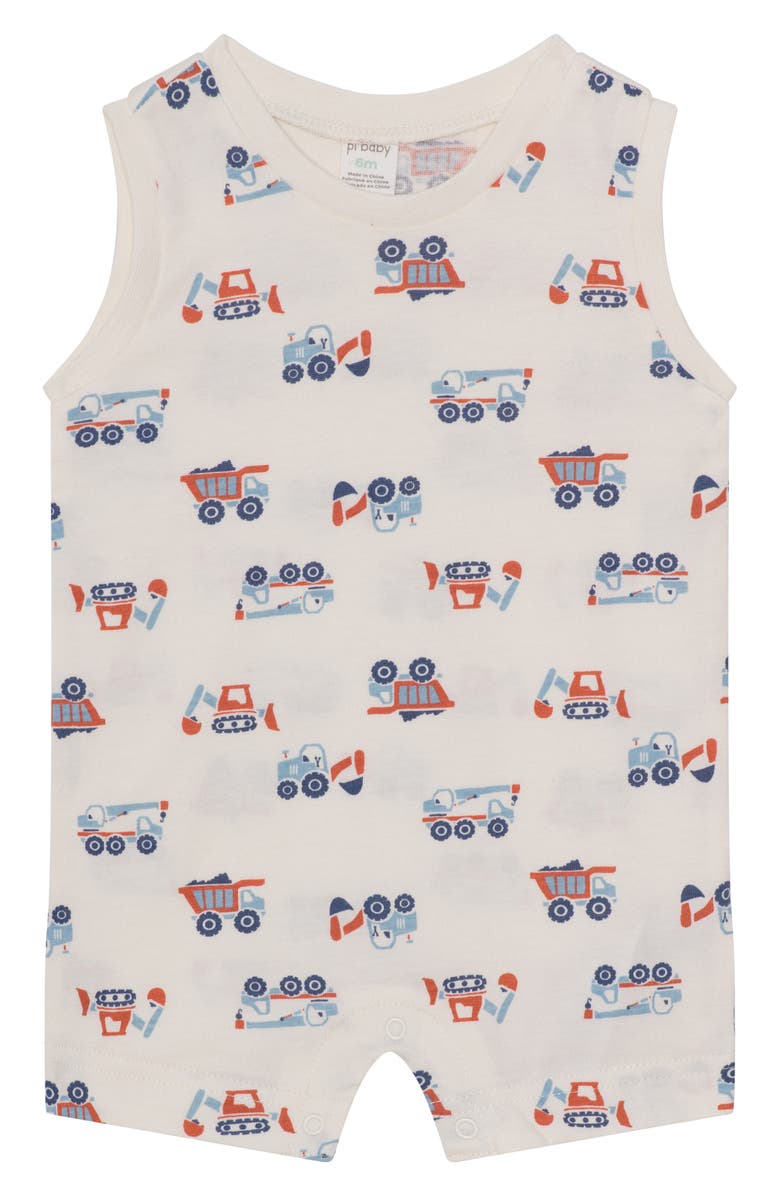 PL Baby by Petit Lem 2-Pack Assorted Rompers & Bucket Hat Set, Alternate, color, Trucks