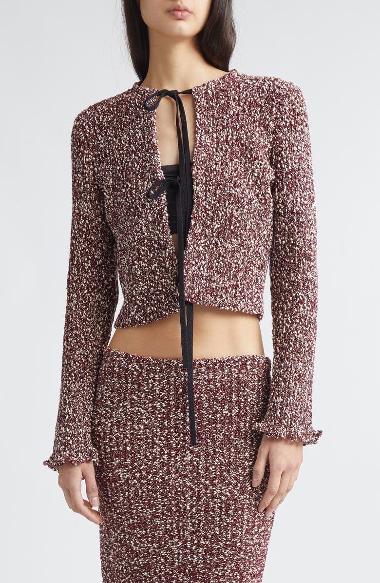 Proenza Schouler Colette Cotton & Linen Popcorn Slub Cardigan, Main, color, Wine Multi