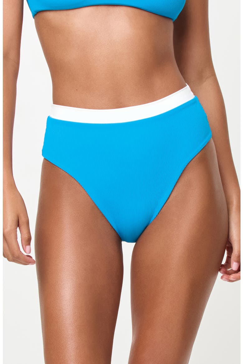 Misha High Waist Bikini Bottoms, Main, color, ELECTRIC BLUE/ CREAM