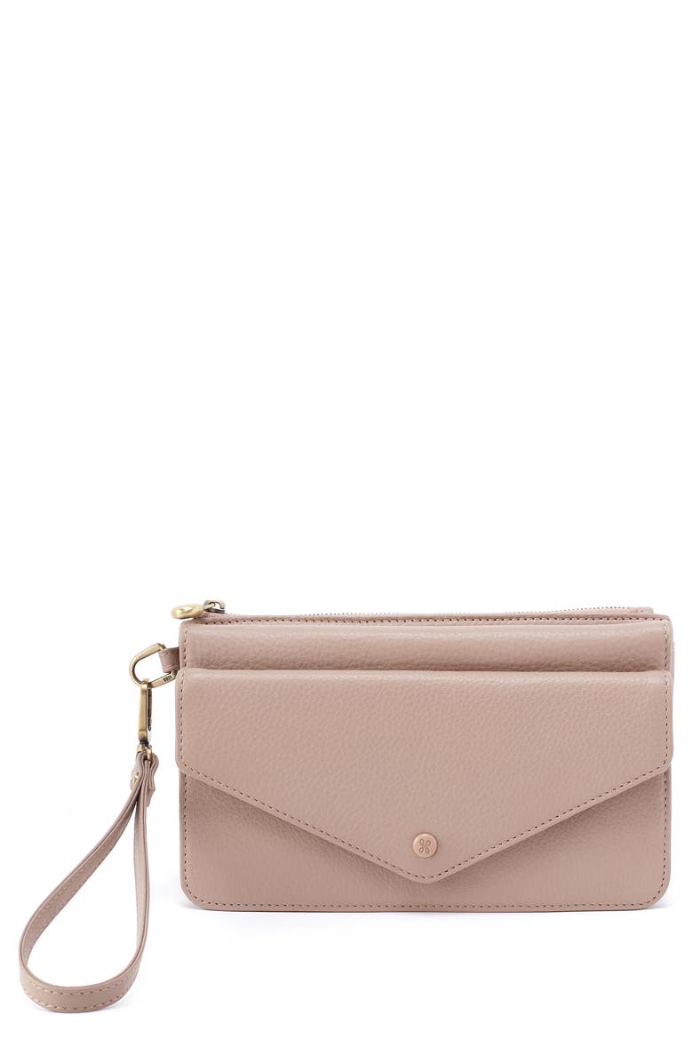 HOBO Goldie Leather Wristlet, Main, color, Warm Adobe