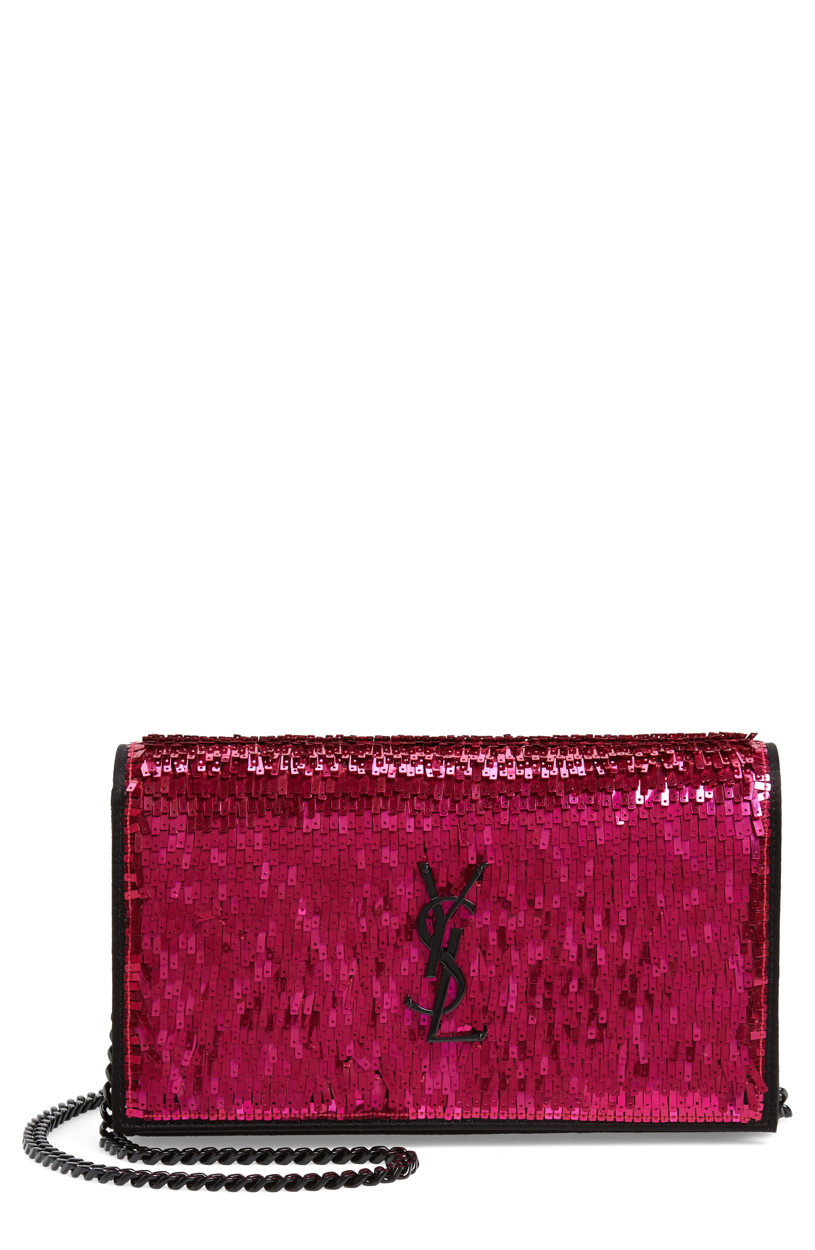 Kate Embellished Wallet on a Chain, Main, color, FUSHIA/ NOIR