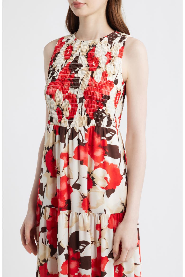 Smocked Bodice Sleeveless Flared Maxi Dress, Alternate, color, WHITE DOVE MULTI