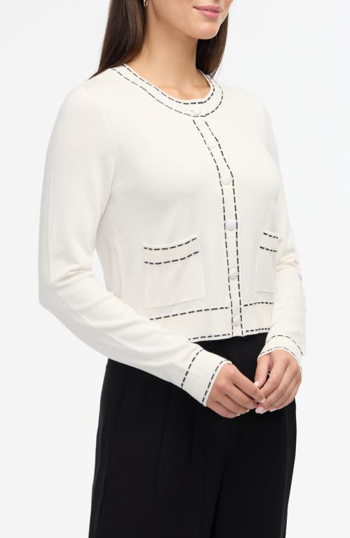 Ellen Tracy Contrast Trim Sweater Knit Cardigan In Marshmallow