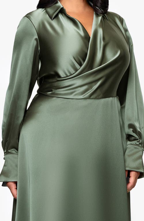Xscape Evenings Long Sleeve Satin Gown In Green