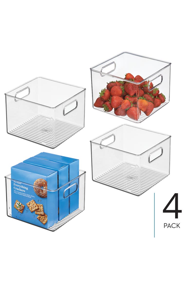 Pantry Storage Bin with Handles for Kitchen Cabinets or Fridge - Set of 4 - Clear, Alternate, color, Clear