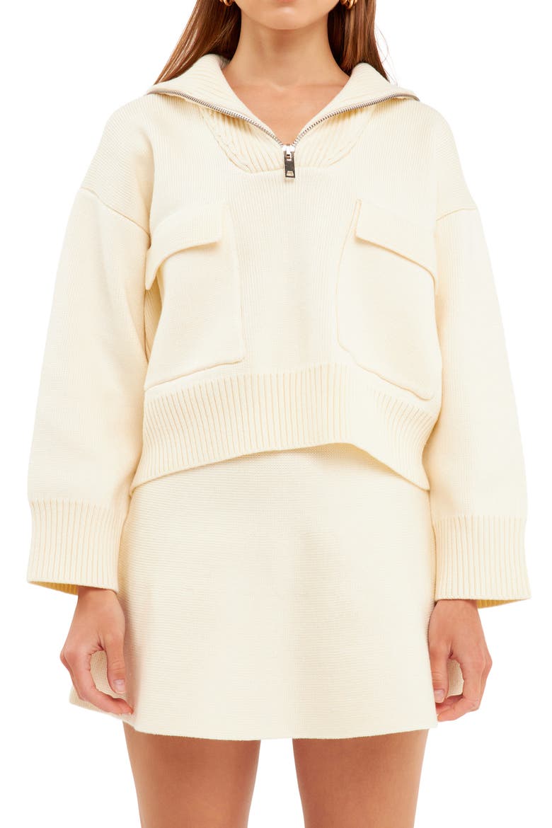 Zip Collar Sweater, Alternate, color, CREAM