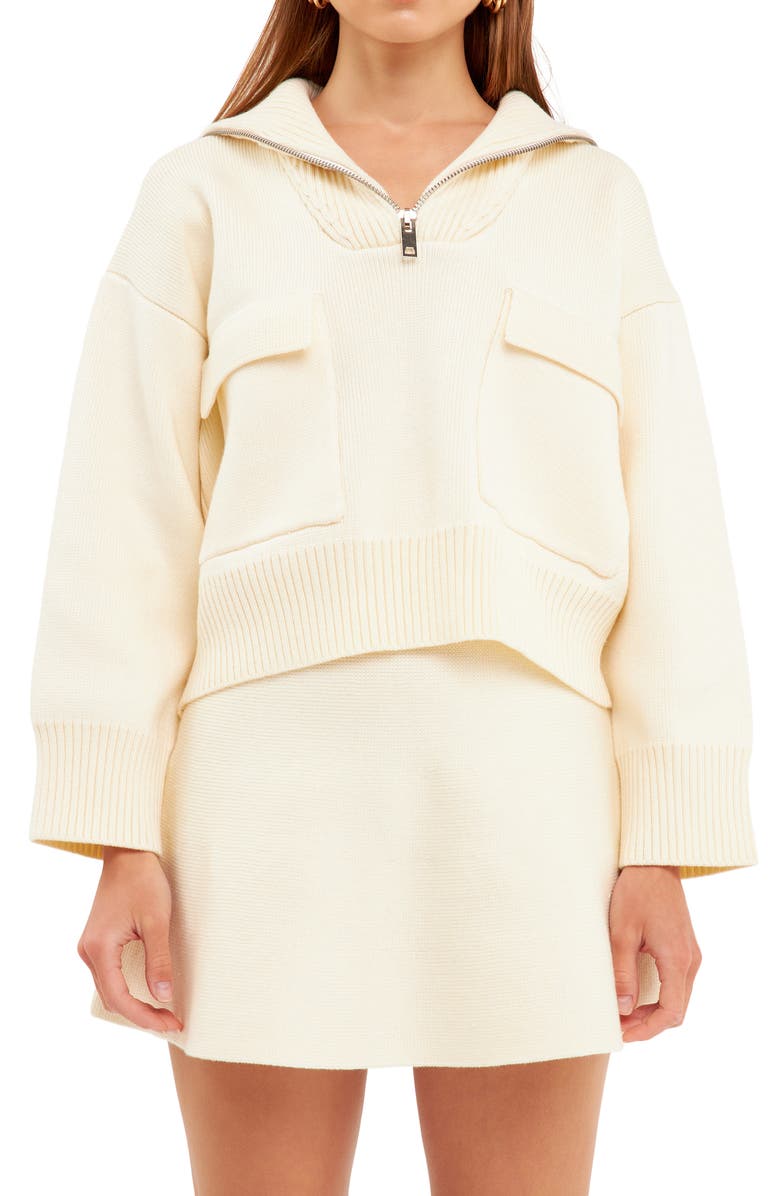 English Factory Zip Collar Sweater, Alternate, color, 