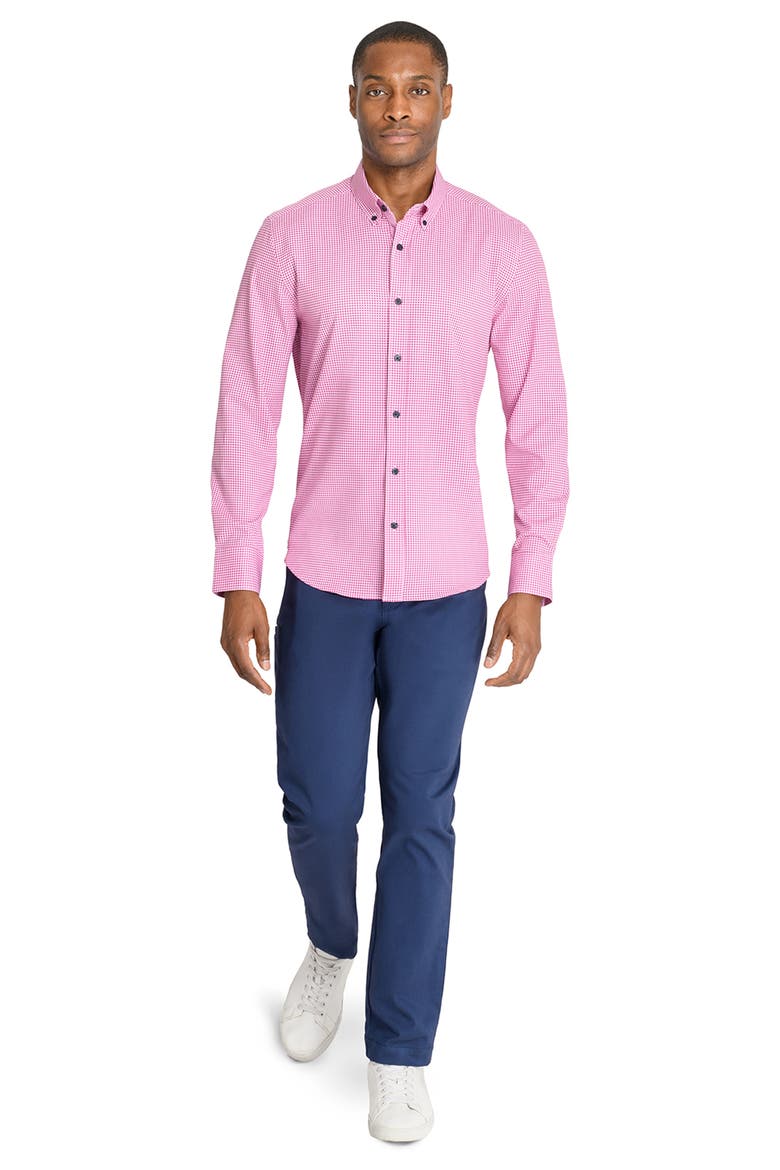 Slim Fit Micro Plaid Recycled 4-Way Stretch Performance Long Sleeve Shirt, Alternate, color, PINK