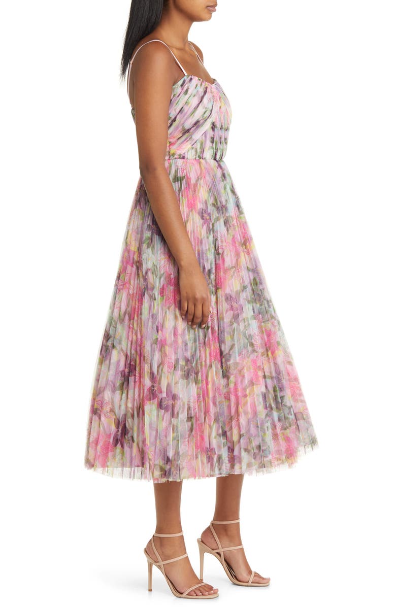 Hutch Vita Floral Pleated Tulle A-Line Gown, Alternate, color, Pink Laughing Lillies Tulle