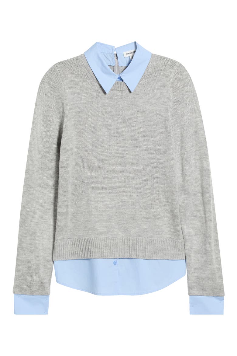 Azira Mixed Media Layered Sweater, Alternate, color, LIGHT GREY MULTI
