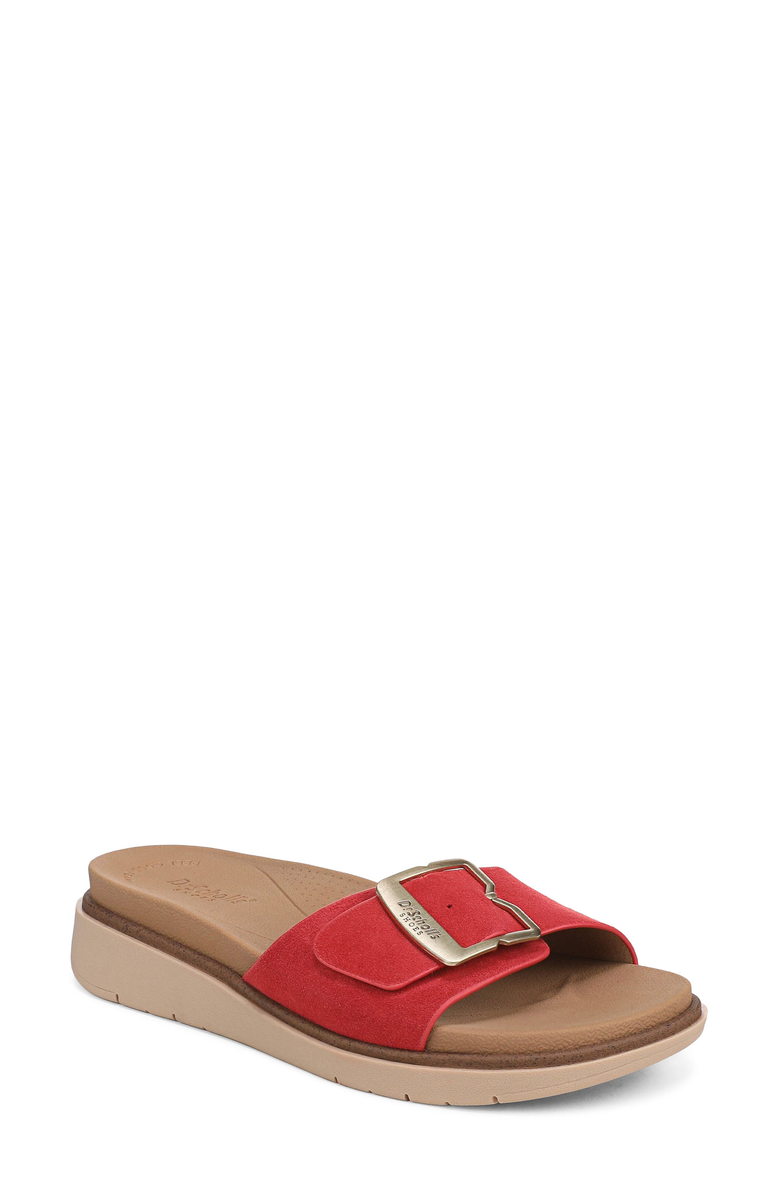 Paradis Buckle Slide Sandal, Main, color, RED