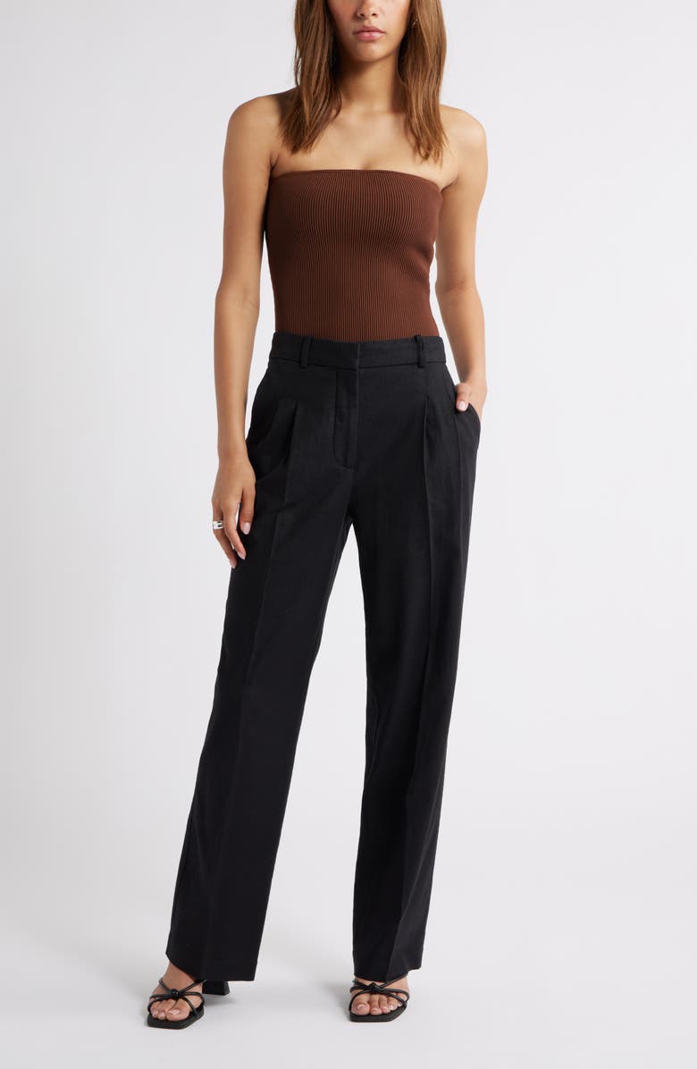 Open Edit Everyday Linen Blend Pants, Alternate, color, Black