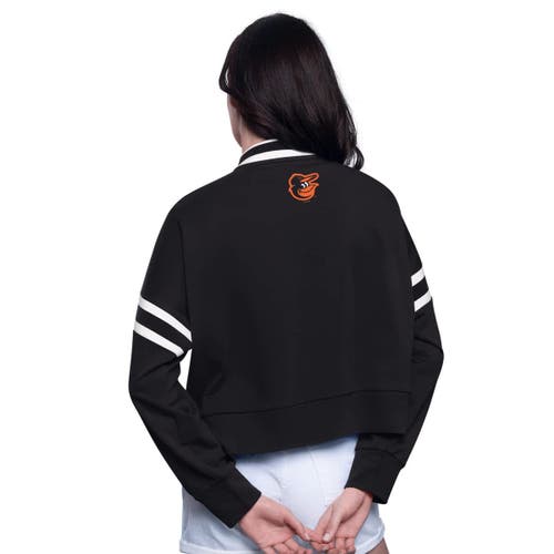 Starter Black Baltimore Orioles Power Play Cropped Pullover Sweatshirt