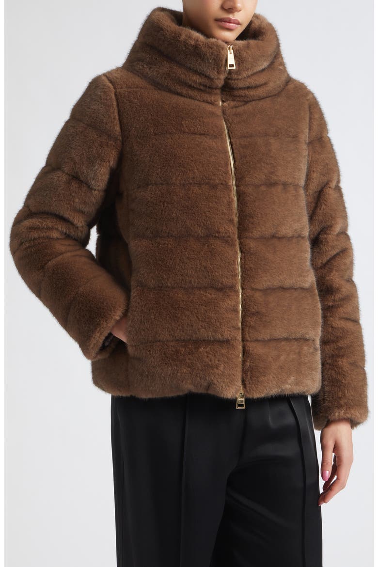Faux Fur Short Puffer Jacket, Alternate, color, 8810 DARK BROWN