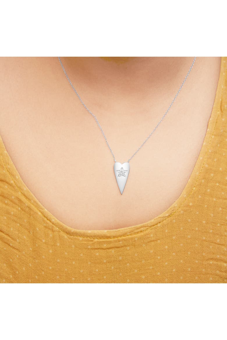 .925 Sterling Silver Diamond Heart with Star Pendant Necklace, Alternate, color, Silver