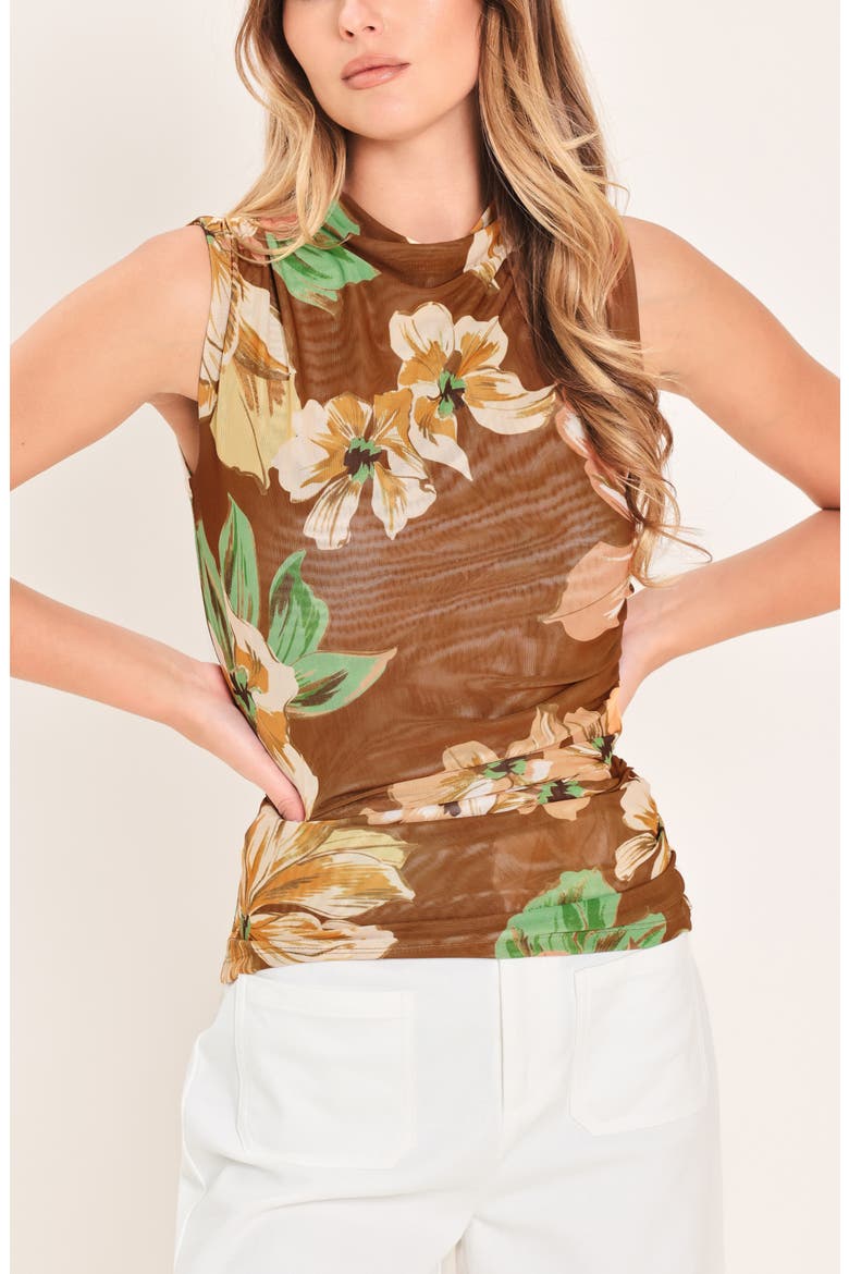 Floral Mesh Sleeveless Top, Alternate, color, BROWN
