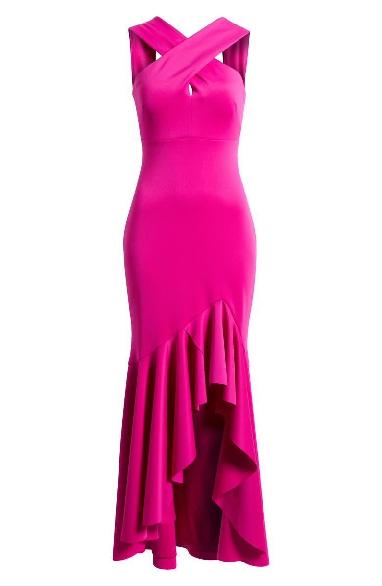 Eliza J Cross Neck High-Low Evening Dress, Alternate, color, Hot Pink