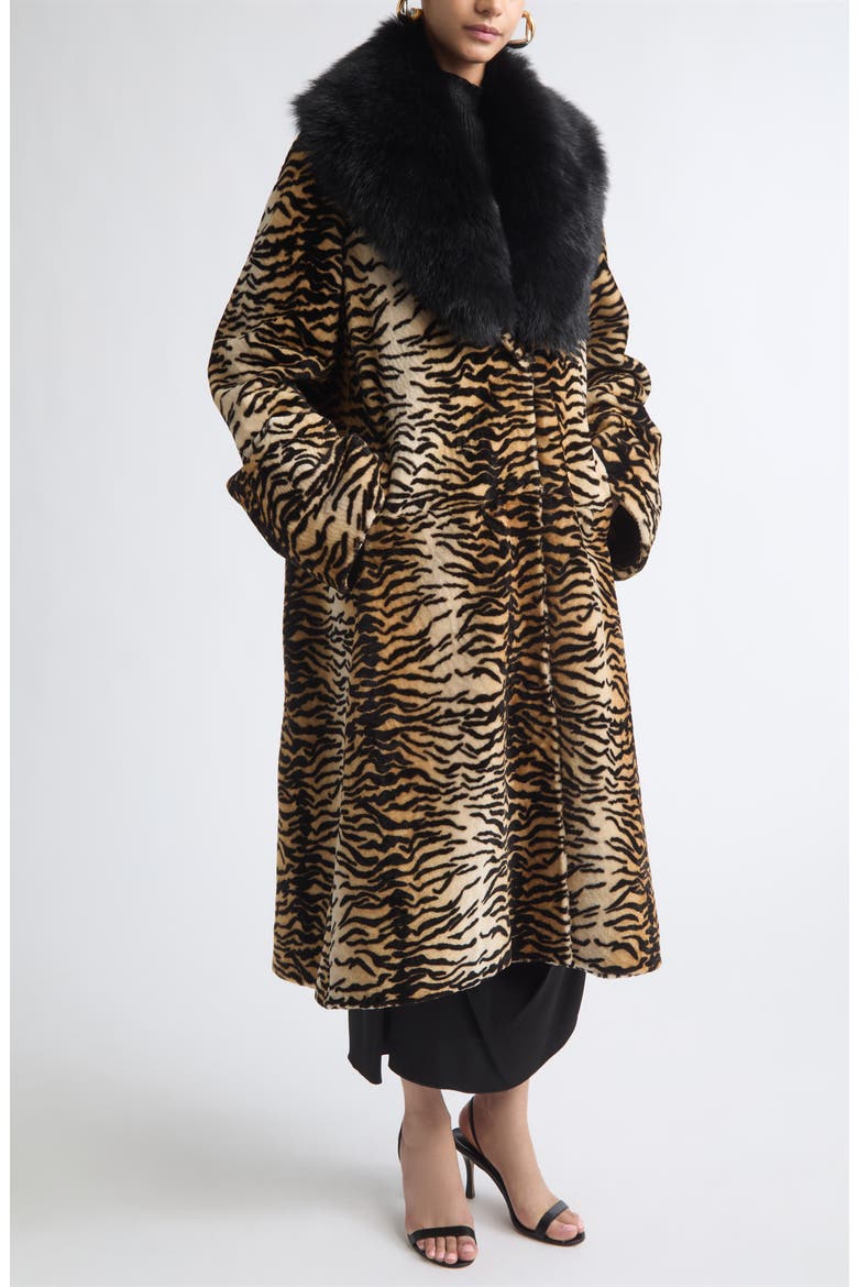 Nina Genuine Shearling Coat, Alternate, color, GOLDEN TIGER