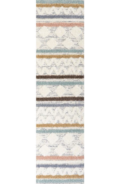 Faiza Moroccan Striped Geometric High-Low Area Rug
