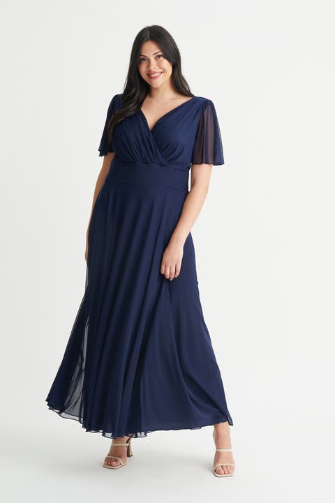 Isabelle Solid Angel Sleeve Maxi Dress