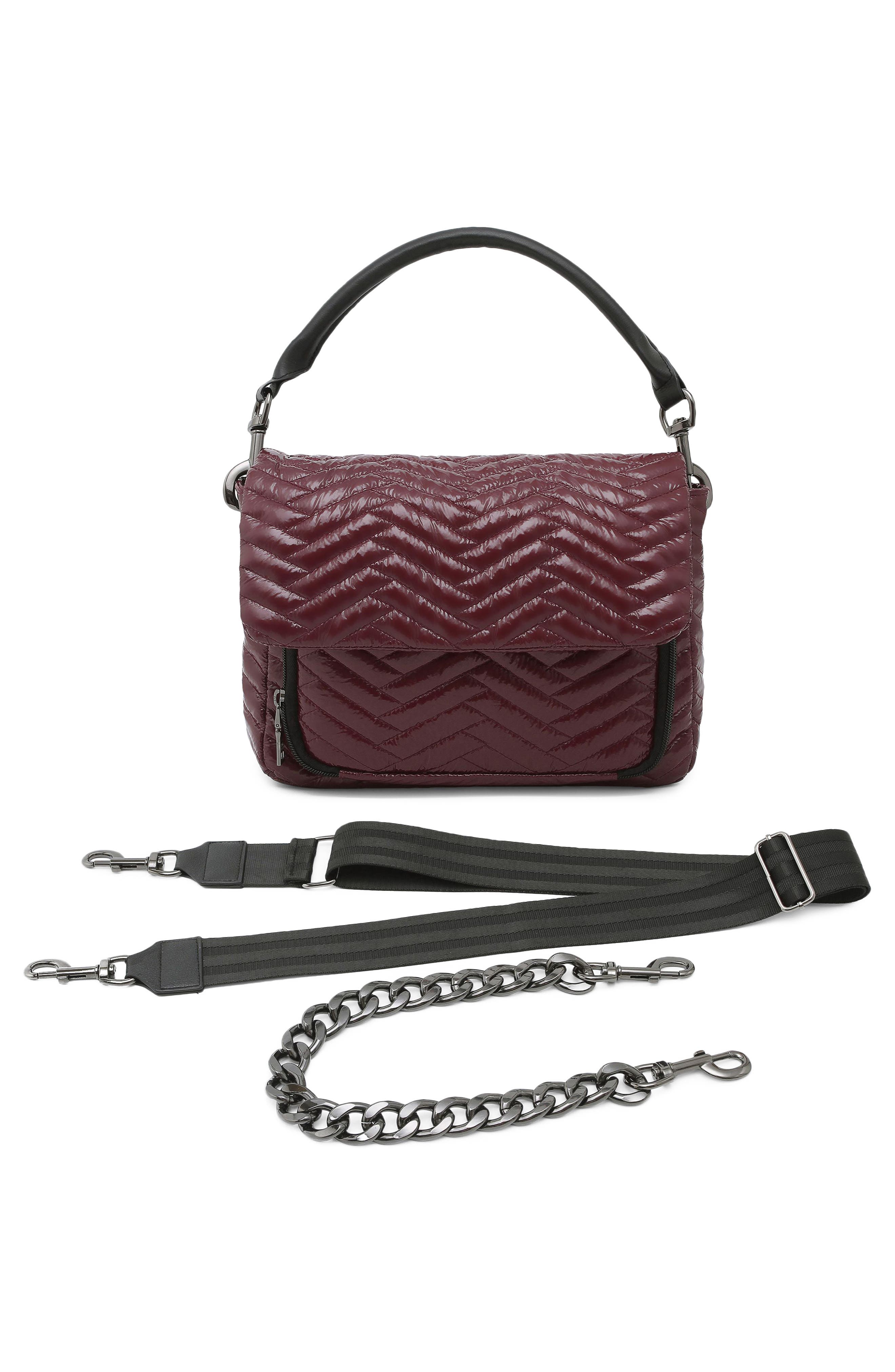 The Muse Moto Quilting Flap Shoulder Bag, Alternate, color, GLOSSY DEEP BURGUNDY