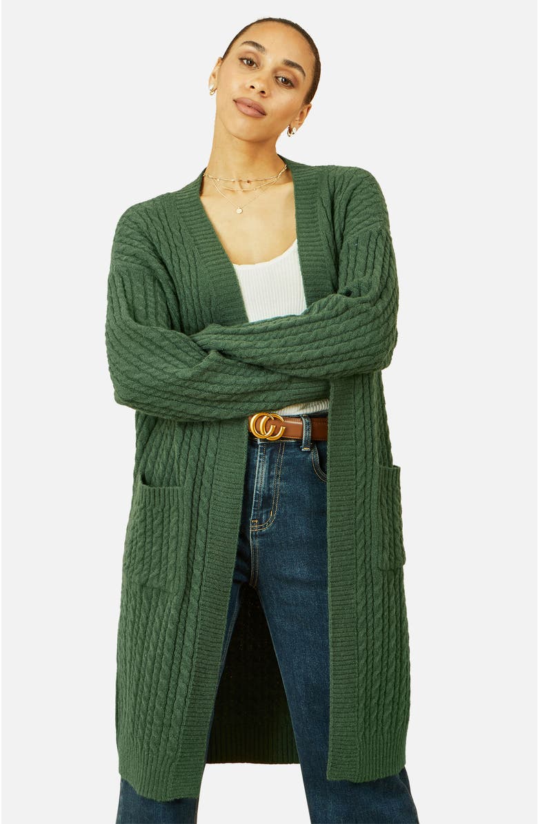 Yumi Cable Knit Long Sleeve Long Cardigan, Alternate, color, Green
