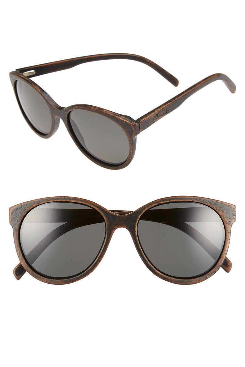 'Madison' 54mm Round Wood Polarized Sunglasses, Main, color, DARK WALNUT/ GREY POLARIZED