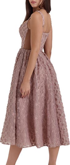 Lovely Floral Jacquard Midi Dress