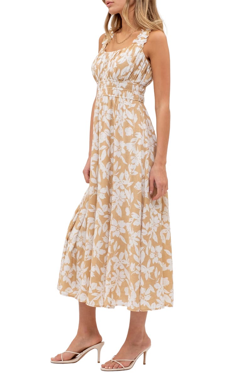 AUGUST SKY Floral Shirred Empire Waist Midi Dress, Alternate, color, 