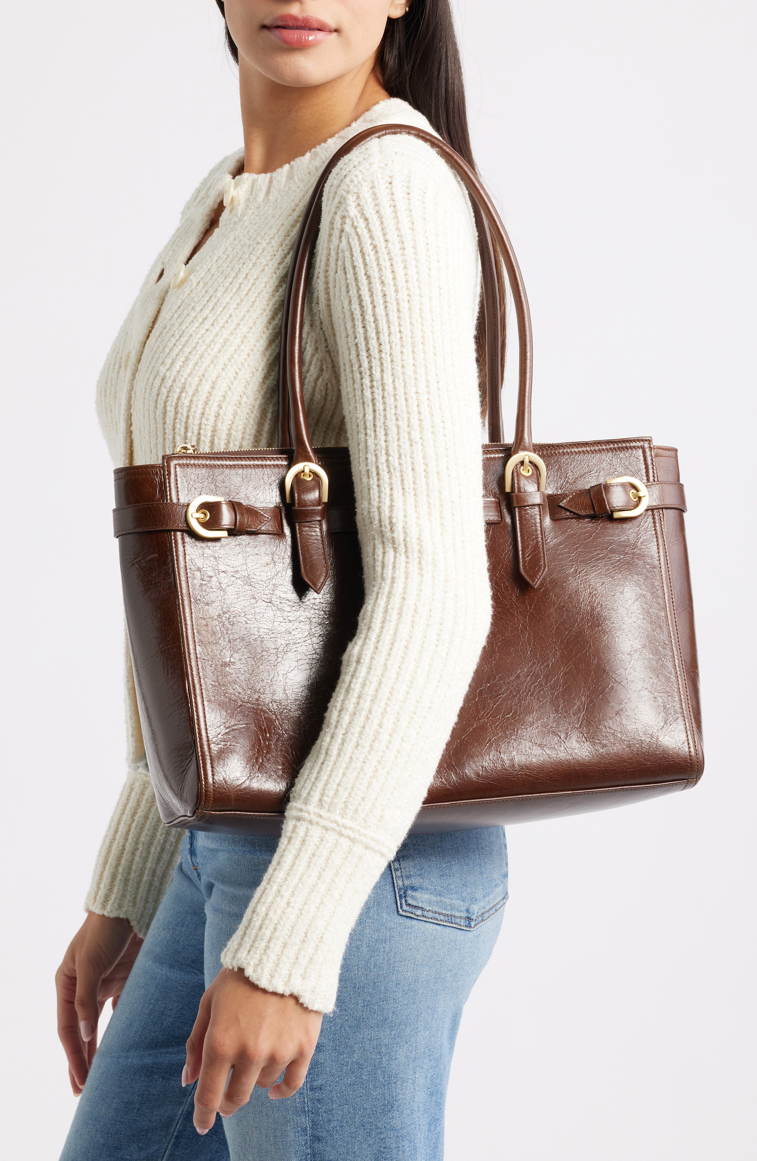 Reformation Dominique Tote, Alternate, color, Mocha Leather