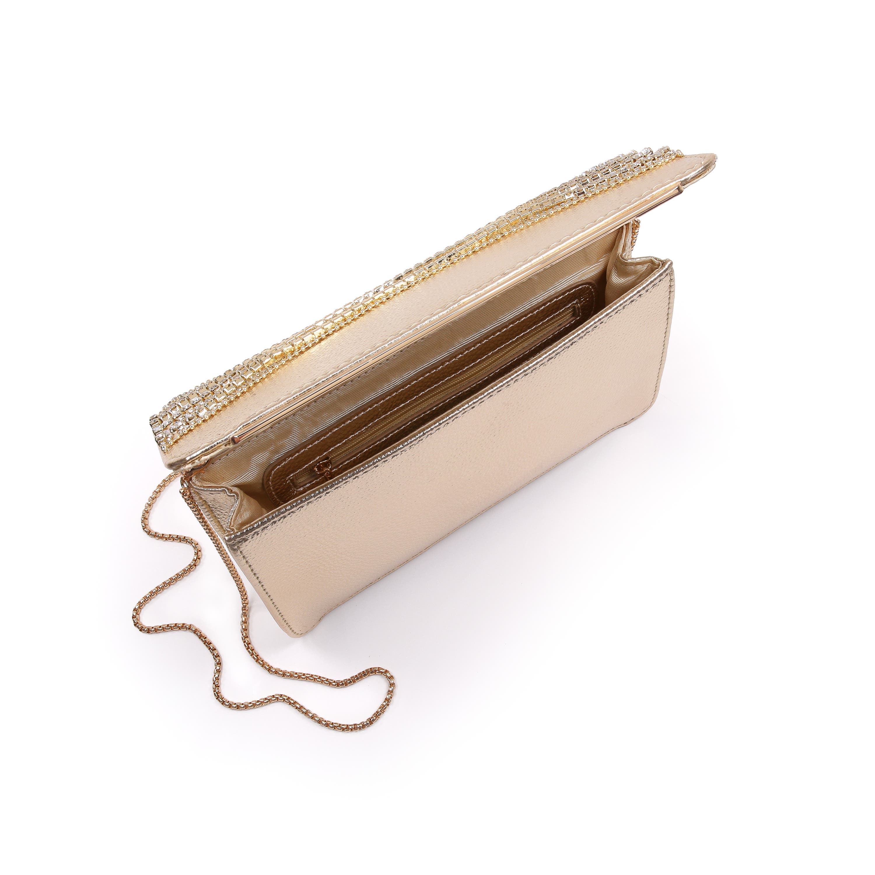 Lux Crystal Necklace Faux Leather Envelope, Alternate, color, Gold