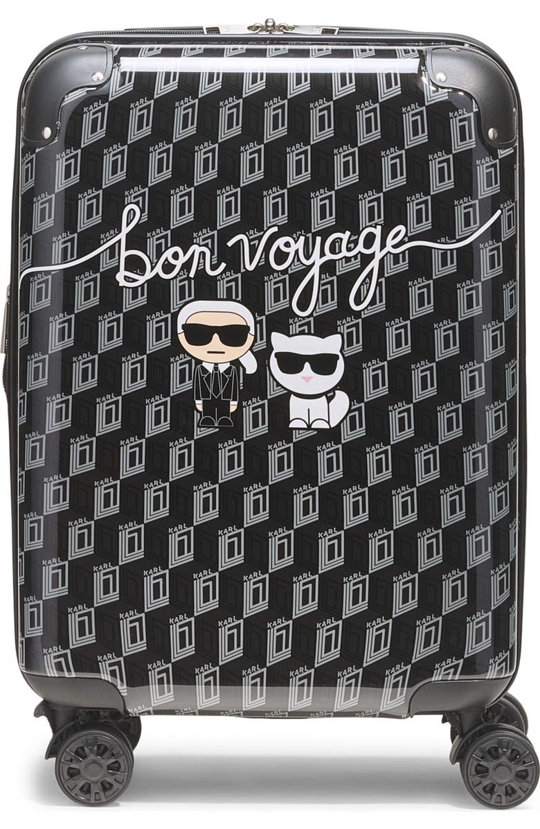 KARL LAGERFELD Bon Voyage 21" Upright Carry On Suitcase, Main, color, Black/Grey