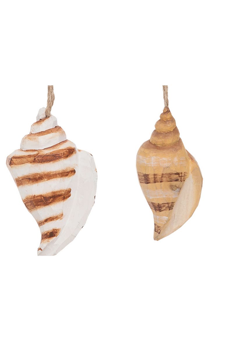 Carved Wood Shell Christmas Tree Ornament Set of 4, Alternate, color, Beige