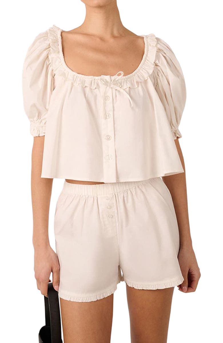 WeWoreWhat Puff Sleeve Button Up Top, Alternate, color, 