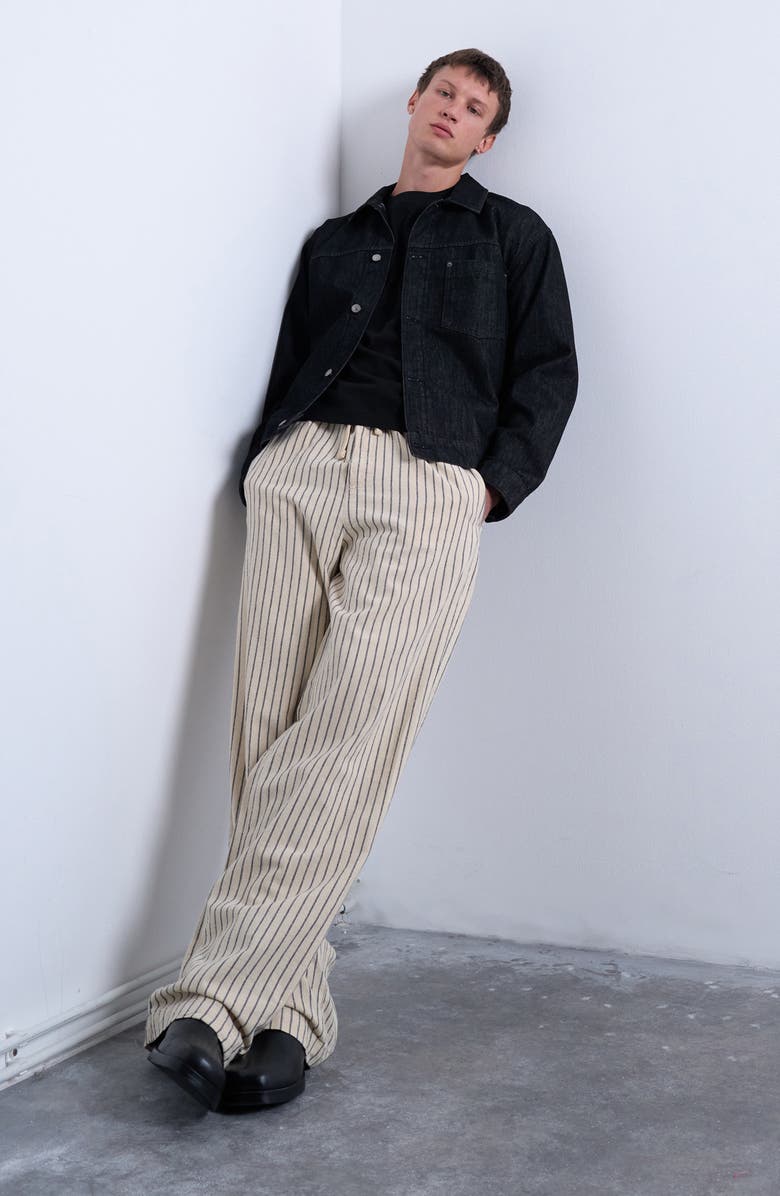 Topman Baggy Fit Stripe Pants, Alternate, color, Cream